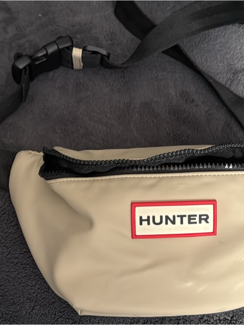 Hunter Beige Belt Bag with Black Strap and Red Logo Trim
